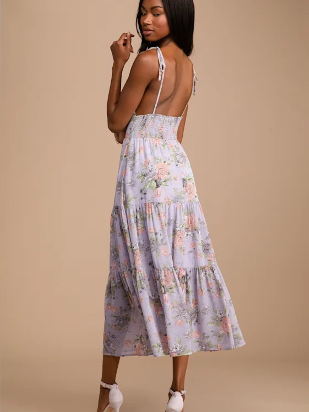 New Lulus Everlasting Sight Lavender Floral Tie-Shoulder Midi Dress Sz XS - Picture 4 of 9